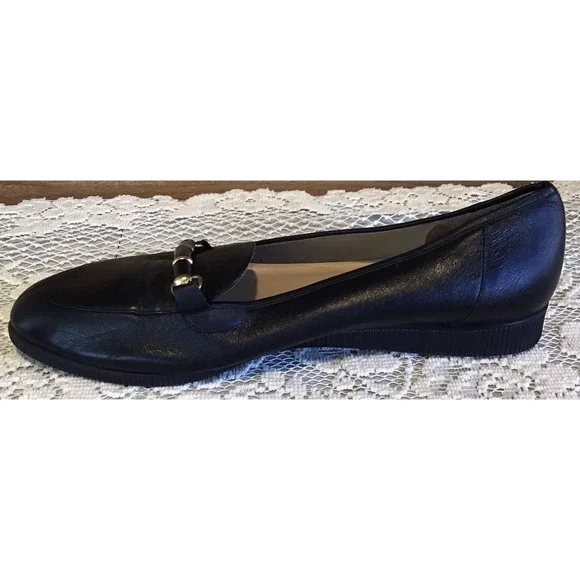 Cabin Creek Womens 9W Black Leather Flats Loafers Classic Preppy Academia Career - Picture 4 of 8
